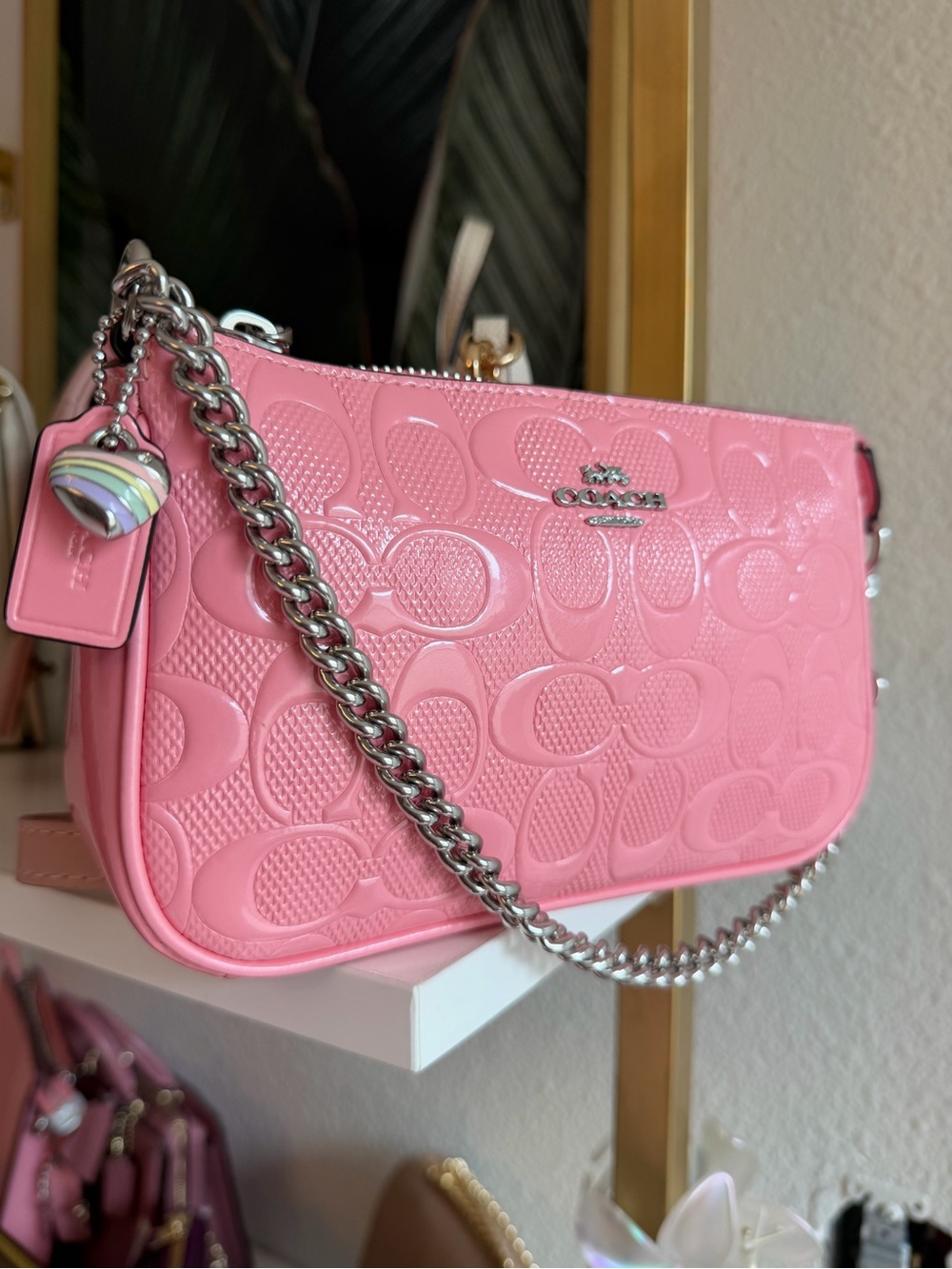 ๐ Coach Nolita 19 Pink Patent Signature Chain Bag CC727 NWT Barbiecore - Picture 17 of 17